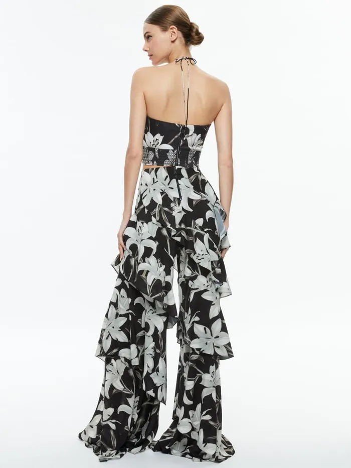 Alice Olivia LIVIA HALTER CROPPED TOP Stargazer Black Lg Women Tops