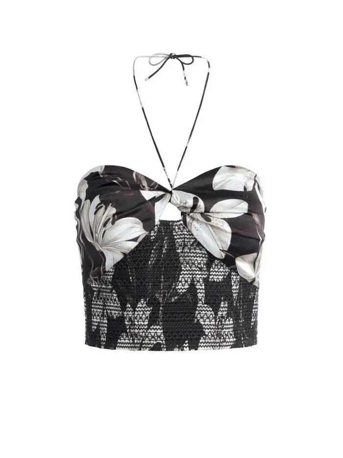 Alice Olivia LIVIA HALTER CROPPED TOP Stargazer Black Lg Women Tops