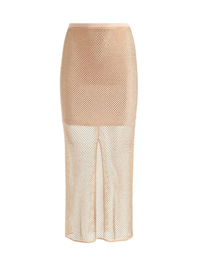 Alice Olivia MAEVE EMBELLISHED MIDI SLIP SKIRT Almondgold Women Skirts