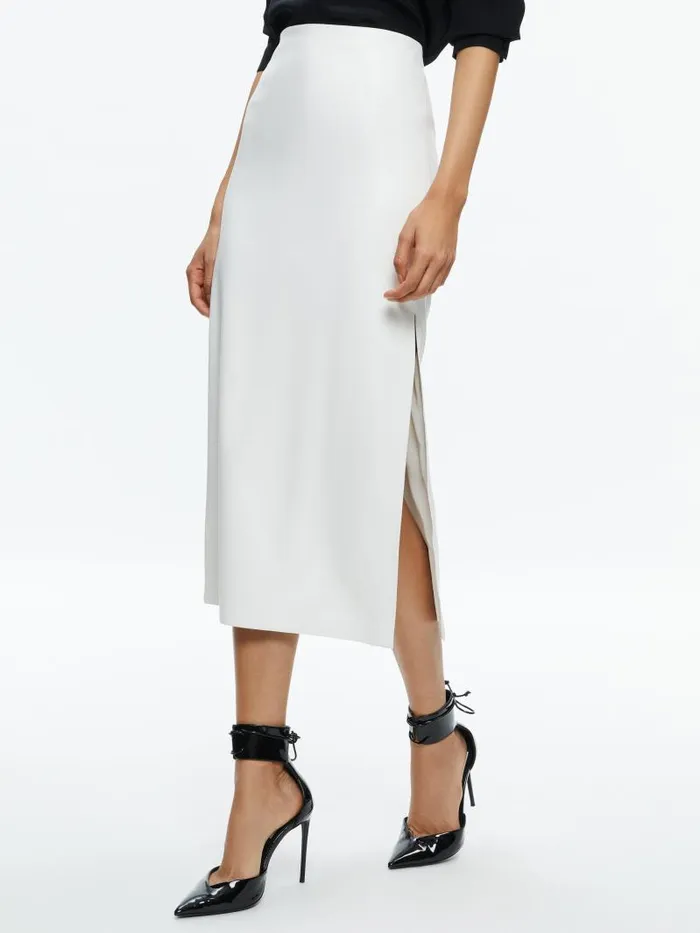 Alice Olivia MAEVE VEGAN LEATHER MIDI SKIRT Black Women Skirts