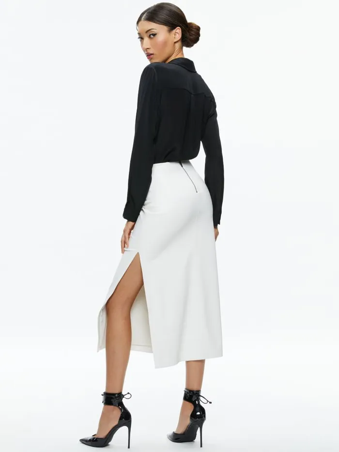 Alice Olivia MAEVE VEGAN LEATHER MIDI SKIRT Black Women Skirts