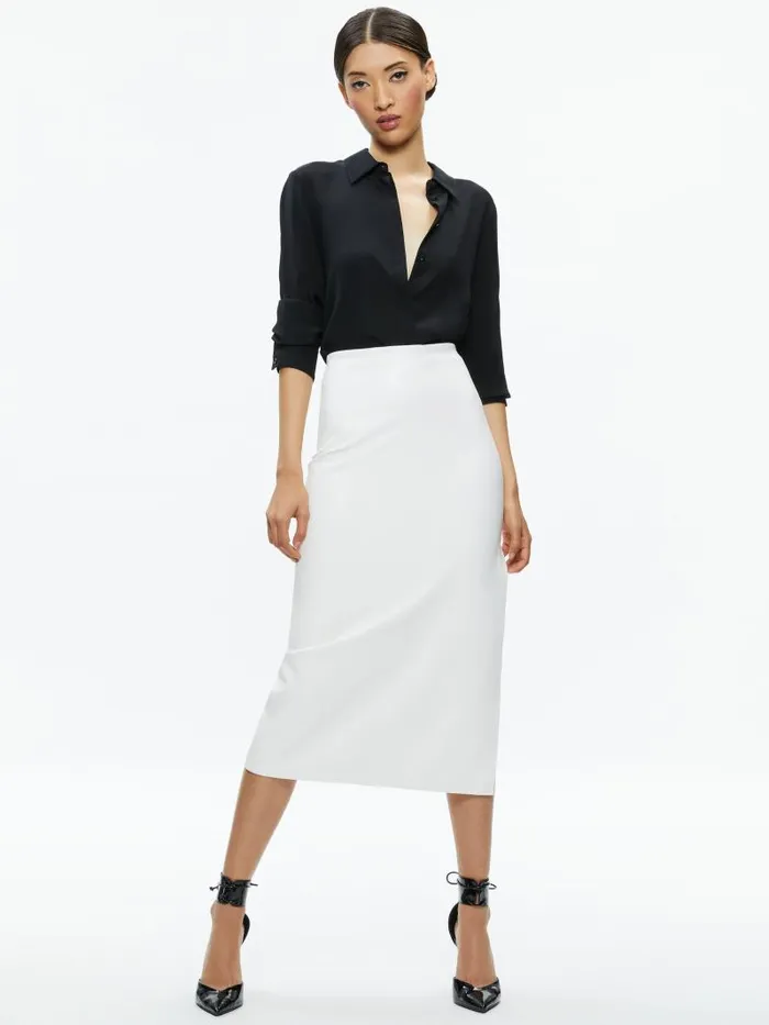Alice Olivia MAEVE VEGAN LEATHER MIDI SKIRT Black Women Skirts