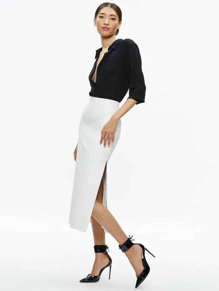 Alice Olivia MAEVE VEGAN LEATHER MIDI SKIRT Black Women Skirts