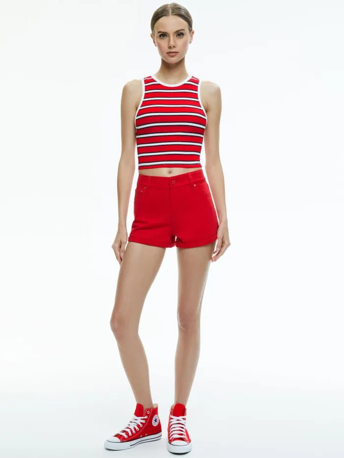 Alice Olivia MAGGIE MID RISE VINTAGE SHORTS Bright Ruby Women Shorts