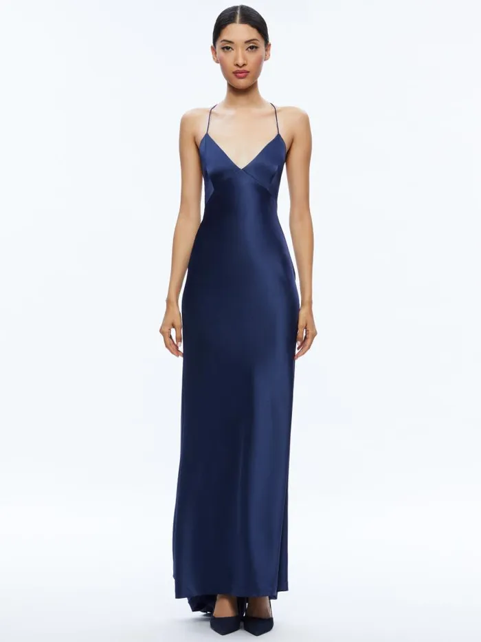 Alice Olivia MONTANA LACE UP BACK MAXI GOWN Azure Women Dresses