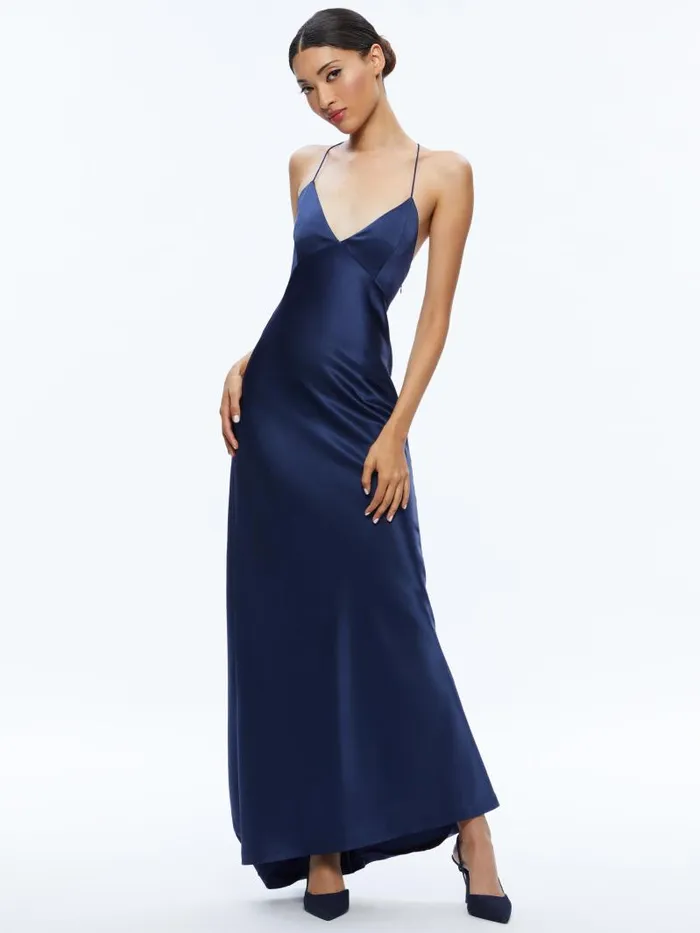 Alice Olivia MONTANA LACE UP BACK MAXI GOWN Azure Women Dresses