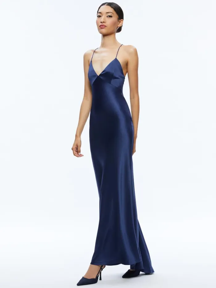 Alice Olivia MONTANA LACE UP BACK MAXI GOWN Azure Women Dresses