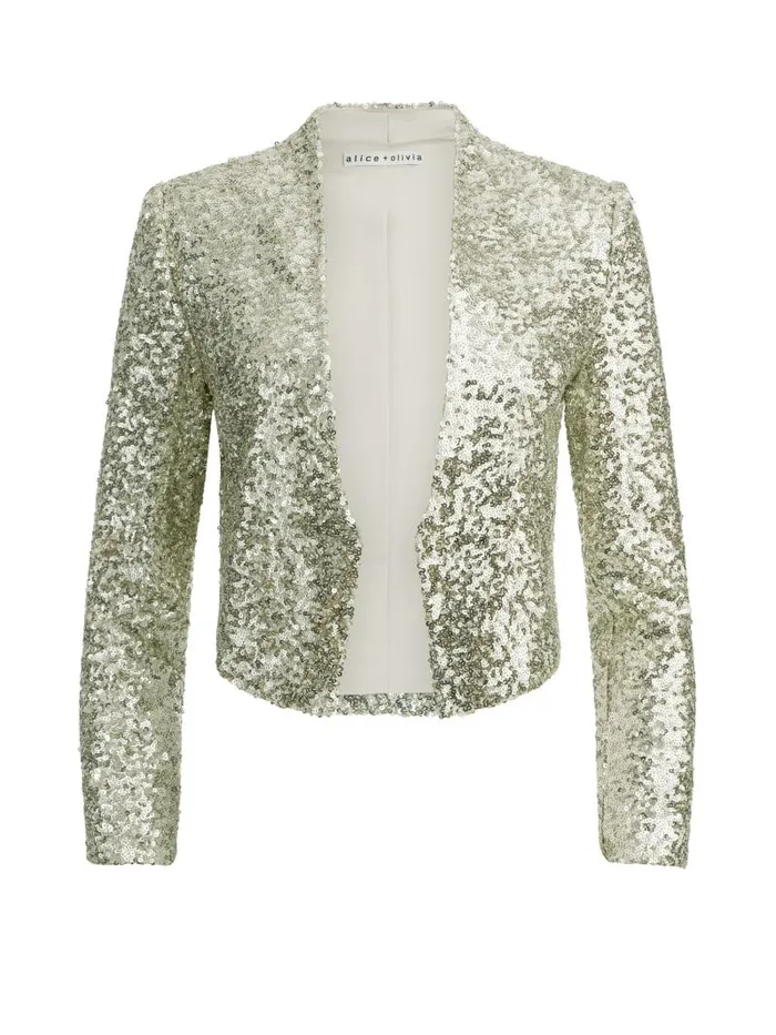 Alice Olivia NEW HARVEY SEQUIN OPEN FRONT JACKET Champagnesilver Women Jackets Coats