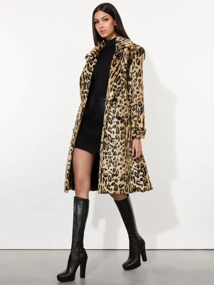 Alice Olivia NICHOLAS OVERSIZED DOUBLE BREASTED FAUX FUR COAT Camelblack Jaguar Women Jackets Coats