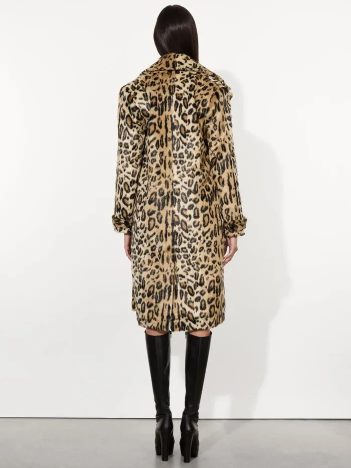 Alice Olivia NICHOLAS OVERSIZED DOUBLE BREASTED FAUX FUR COAT Camelblack Jaguar Women Jackets Coats