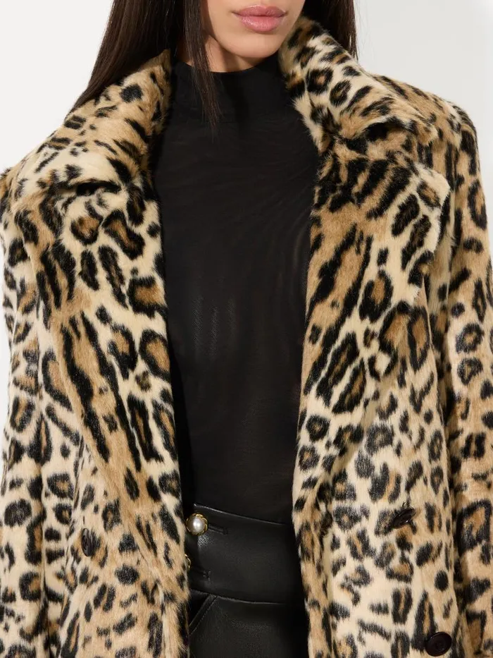 Alice Olivia NICHOLAS OVERSIZED DOUBLE BREASTED FAUX FUR COAT Camelblack Jaguar Women Jackets Coats