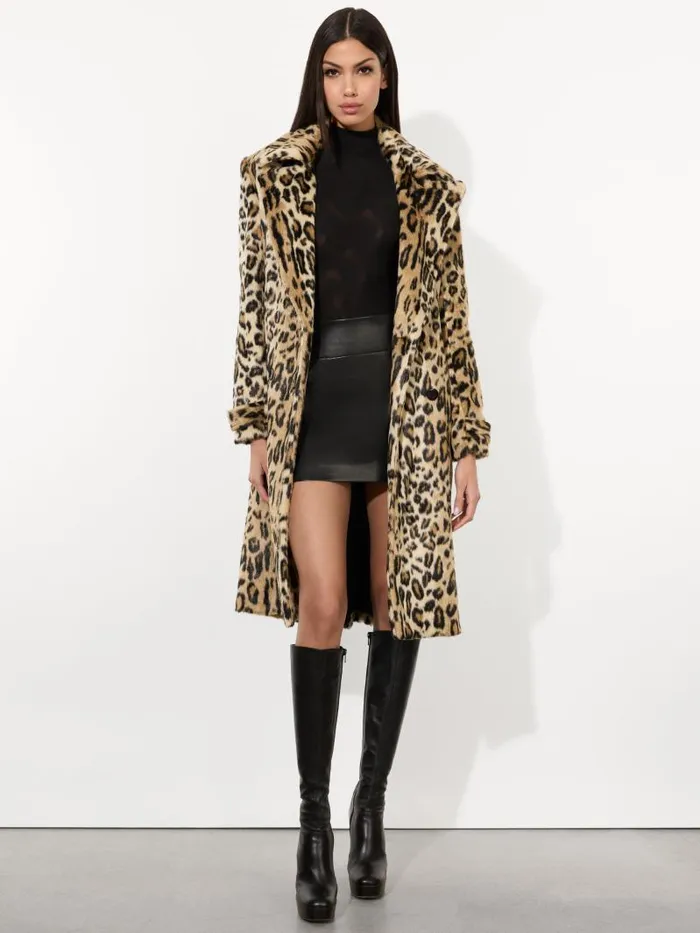 Alice Olivia NICHOLAS OVERSIZED DOUBLE BREASTED FAUX FUR COAT Camelblack Jaguar Women Jackets Coats