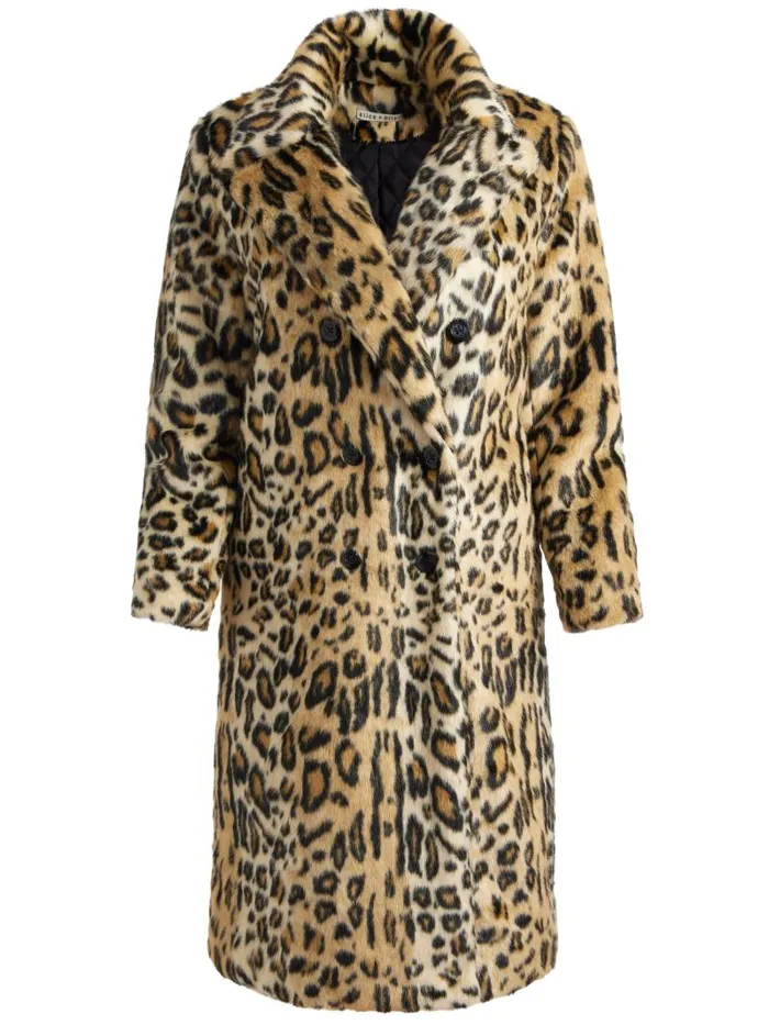 Alice Olivia NICHOLAS OVERSIZED DOUBLE BREASTED FAUX FUR COAT Camelblack Jaguar Women Jackets Coats