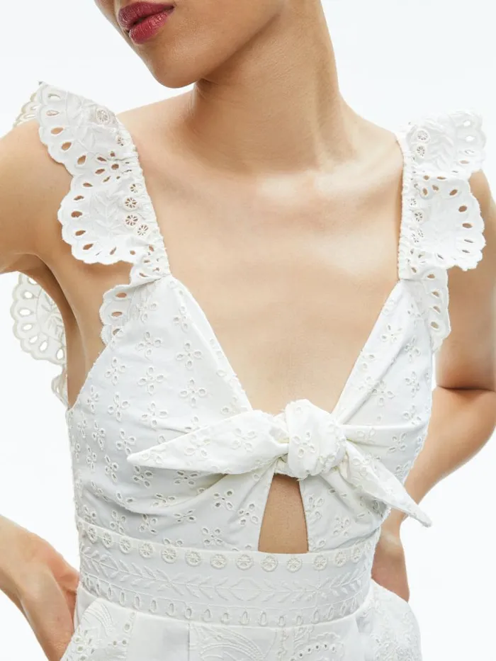 Alice Olivia ROSINA TIE FRONT CUTOUT JUMPSUIT Off White Women Jumpsuits Rompers