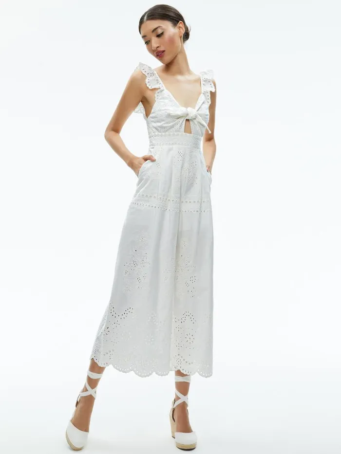 Alice Olivia ROSINA TIE FRONT CUTOUT JUMPSUIT Off White Women Jumpsuits Rompers
