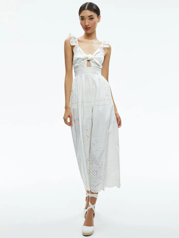 Alice Olivia ROSINA TIE FRONT CUTOUT JUMPSUIT Off White Women Jumpsuits Rompers