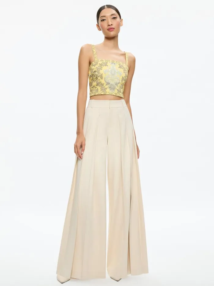 Alice Olivia SASHA LACE UP BACK CROPPED TOP Vanity Lemon Meringuemulti Women Tops
