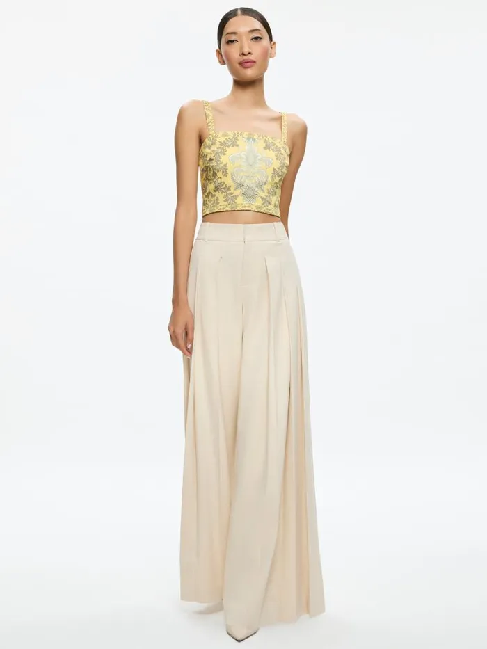 Alice Olivia SASHA LACE UP BACK CROPPED TOP Vanity Lemon Meringuemulti Women Tops