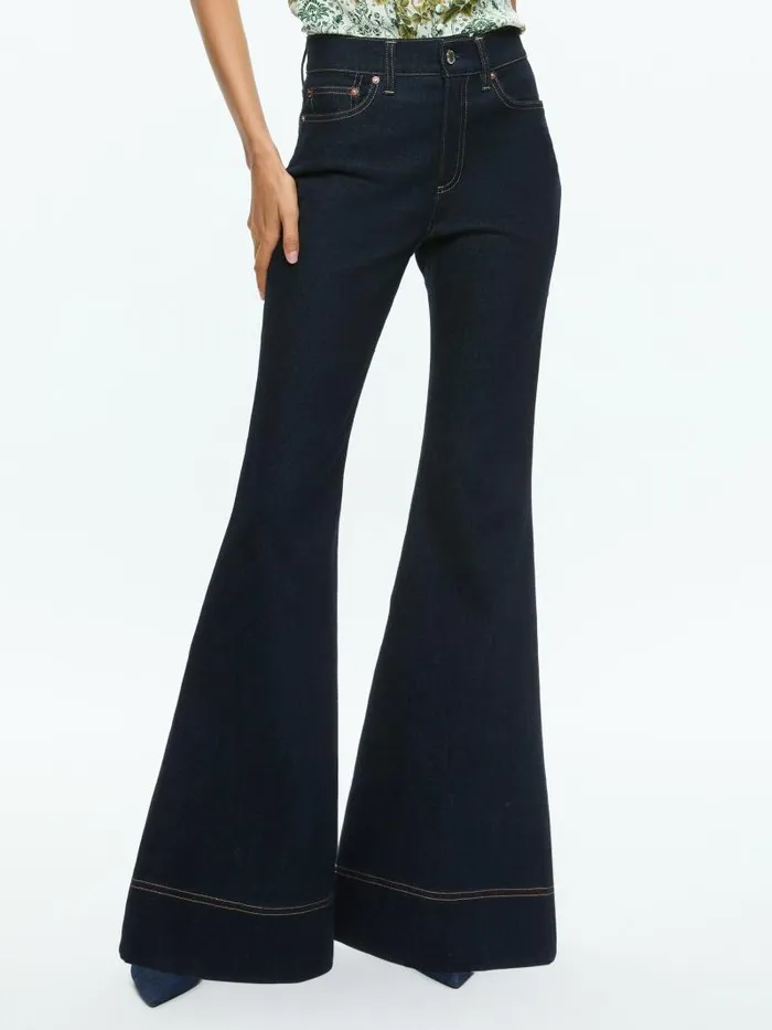 Alice Olivia SB HIGH RISE BELL JEAN Dark Rinse Women Jeans