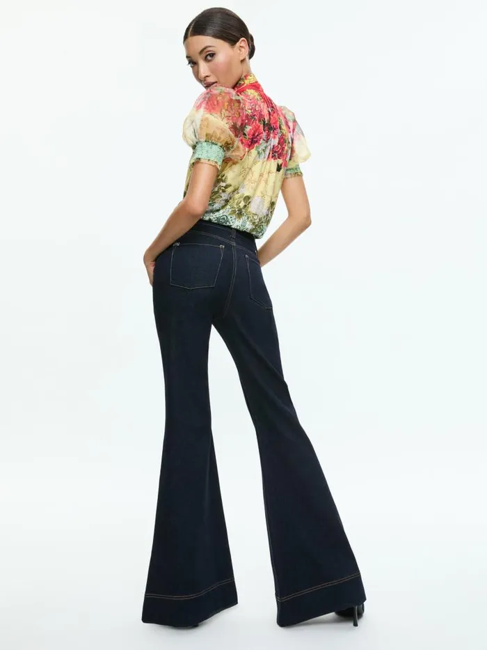 Alice Olivia SB HIGH RISE BELL JEAN Dark Rinse Women Jeans