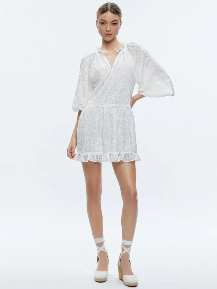 Alice Olivia SHERRIE GATHERED TUNIC DRESS Off White Women Dresses