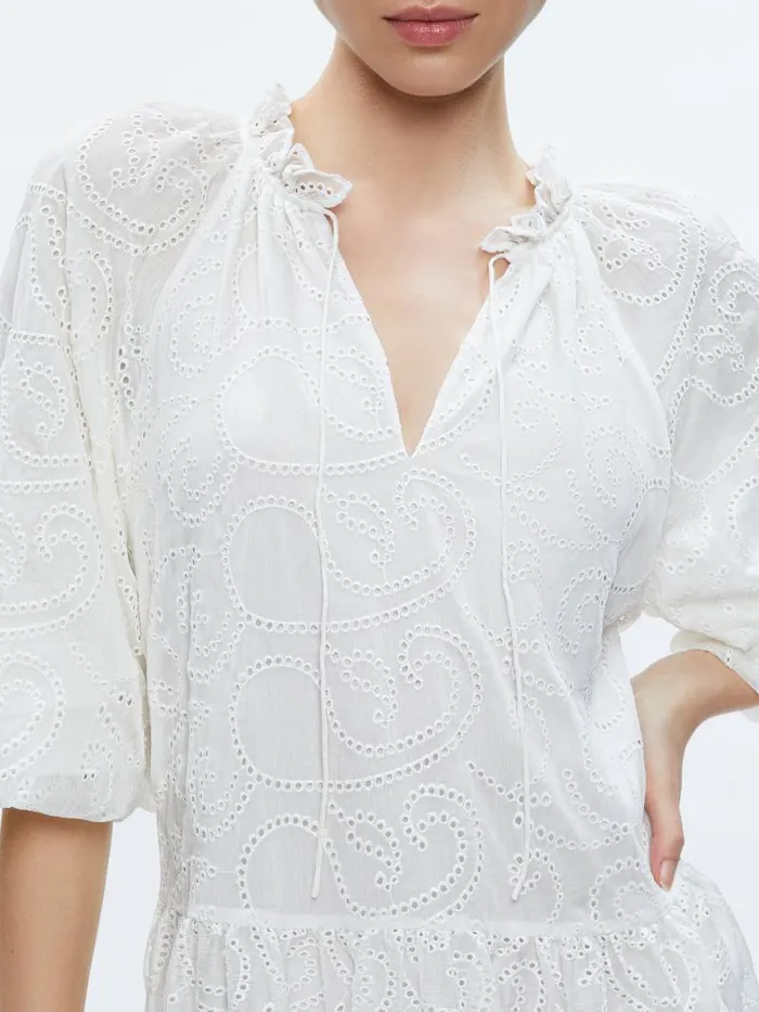 Alice Olivia SHERRIE GATHERED TUNIC DRESS Off White Women Dresses