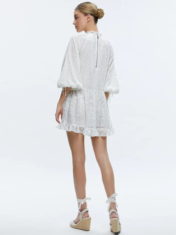Alice Olivia SHERRIE GATHERED TUNIC DRESS Off White Women Dresses