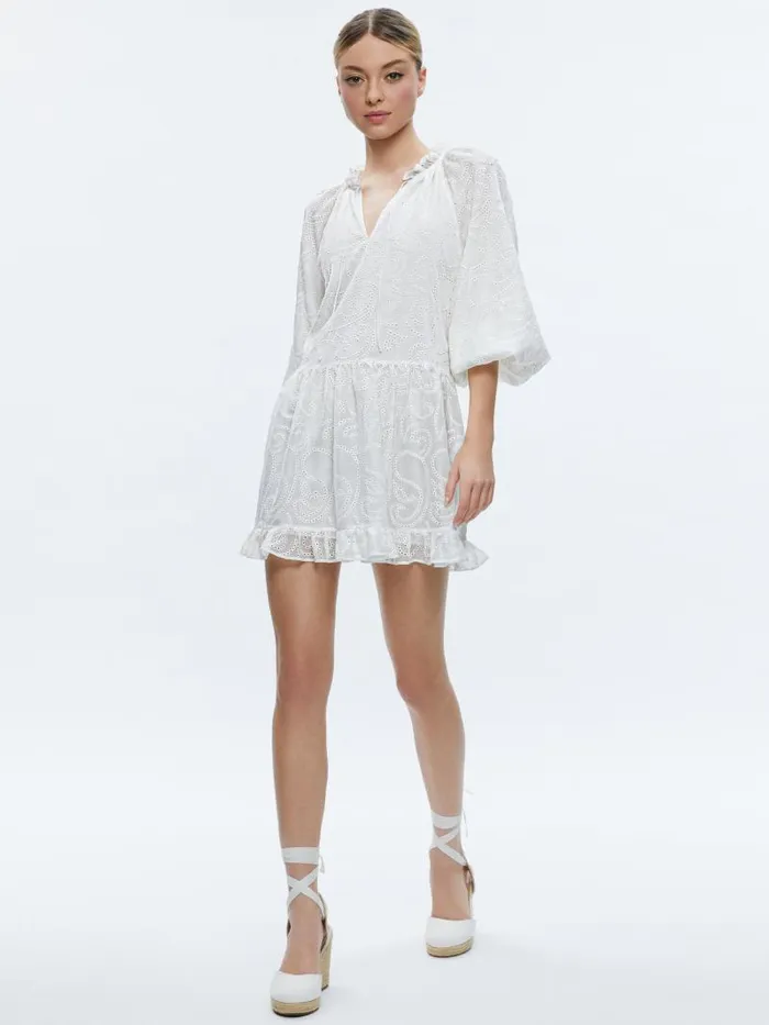 Alice Olivia SHERRIE GATHERED TUNIC DRESS Off White Women Dresses