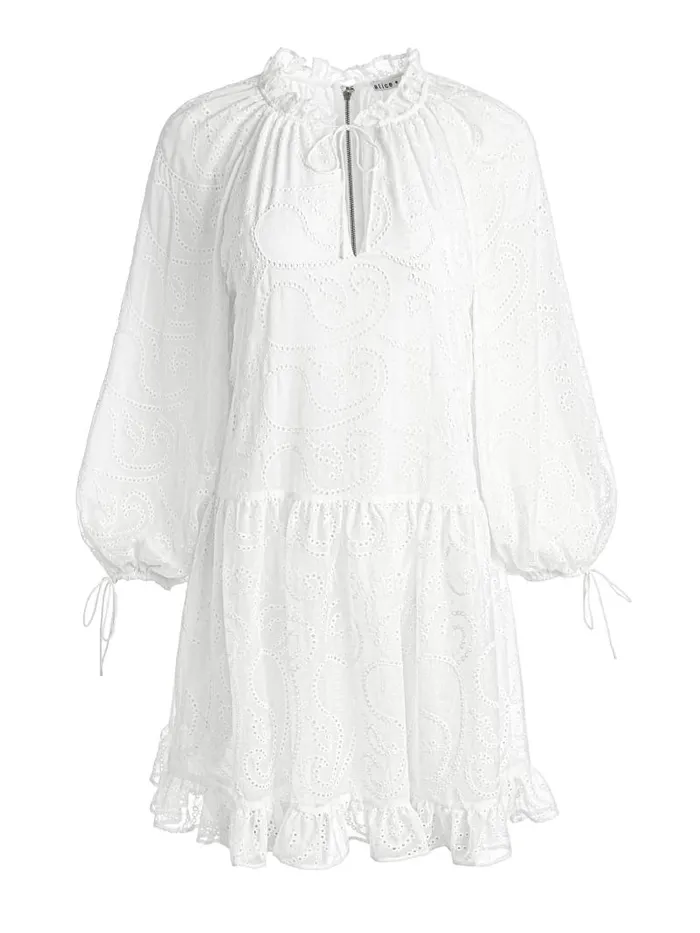 Alice Olivia SHERRIE GATHERED TUNIC DRESS Off White Women Dresses