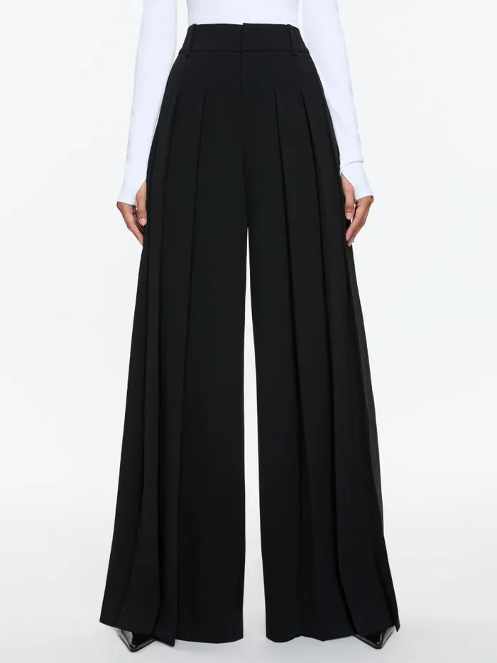 Alice Olivia SIMON HIGH RISE WIDE LEG PLEATED TROUSER Black Women Pants