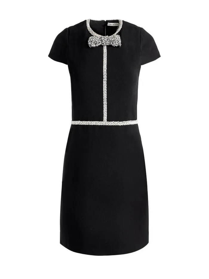 Alice Olivia SOPHIE CAP SLEEVE MINI DRESS WITH EMBELLISHED BOW DETAIL Black Women Dresses