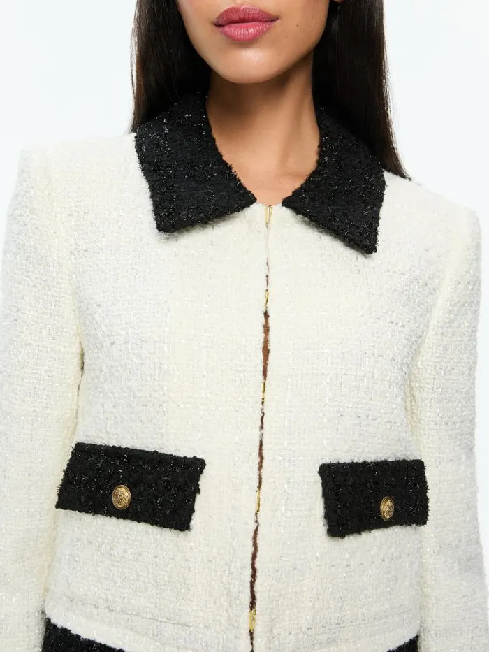 Alice Olivia TOPHER BOXY JACKET Off Whiteblack Women Suits