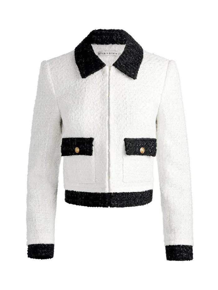 Alice Olivia TOPHER BOXY JACKET Off Whiteblack Women Suits