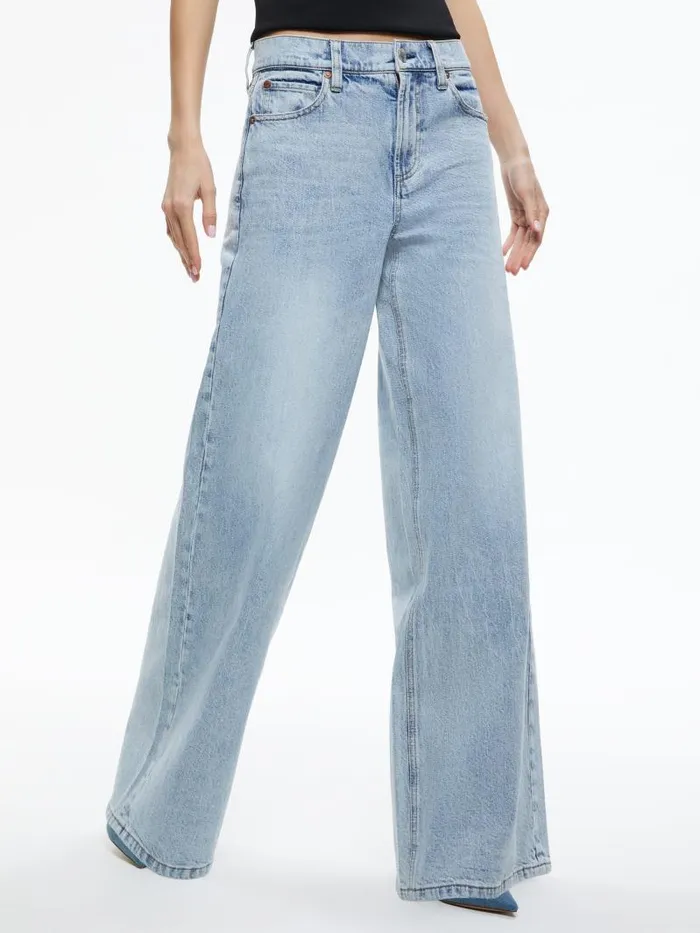 Alice Olivia TRISH MID RISE BAGGY JEAN Brooklyn Blue Women Jeans