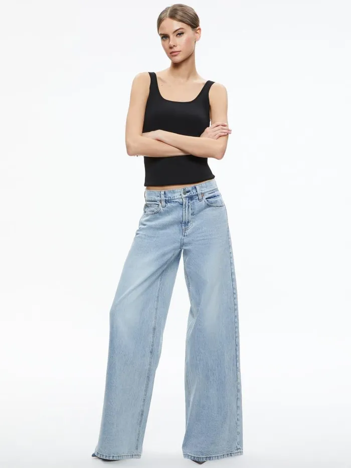 Alice Olivia TRISH MID RISE BAGGY JEAN Brooklyn Blue Women Jeans