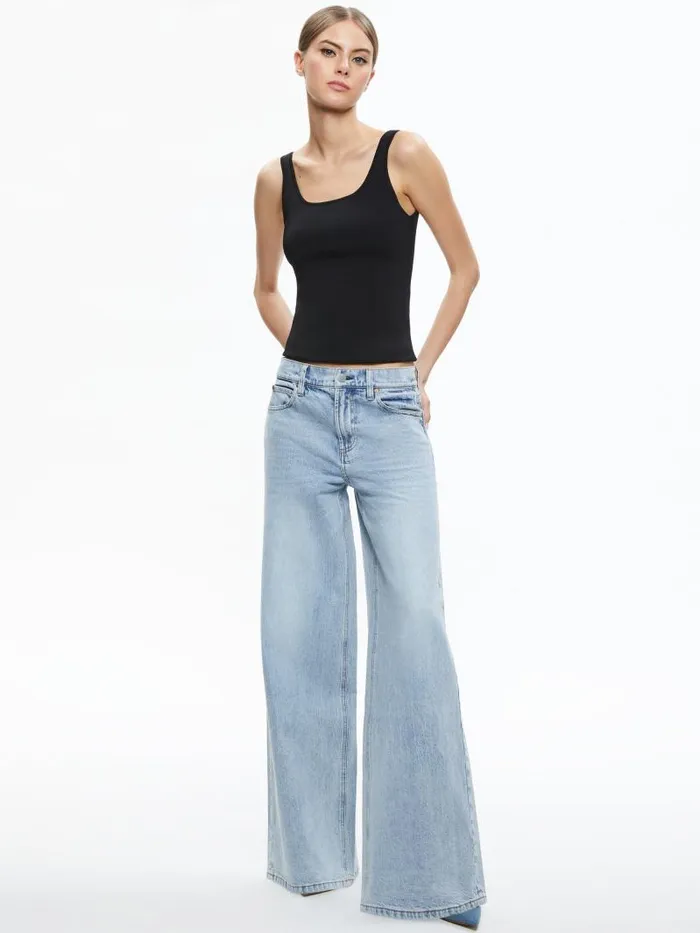 Alice Olivia TRISH MID RISE BAGGY JEAN Brooklyn Blue Women Jeans