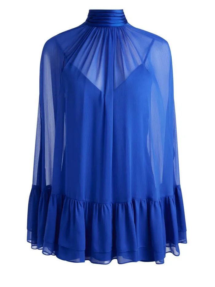 Alice Olivia ZENON TIE NECK CAPE MINI DRESS Royal Women Dresses
