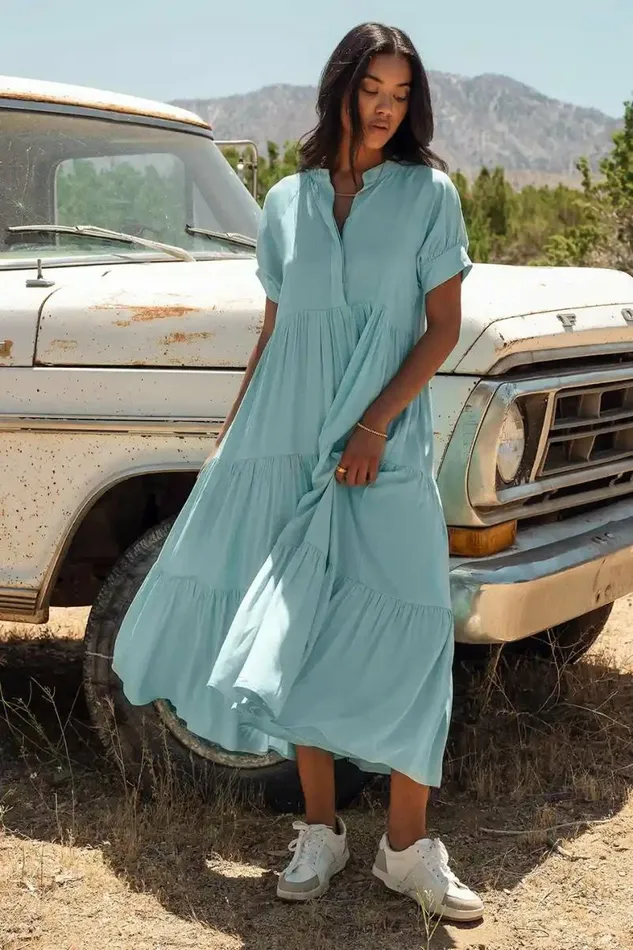 Amanda Tiered Dress In Bright Blue Bright Blue Women Bohme Dresses