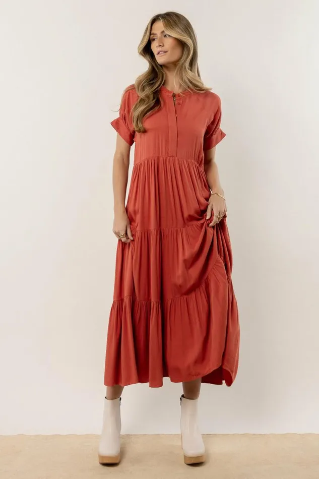 Amanda Tiered Dress In Terracotta Terracotta Women Bohme Dresses