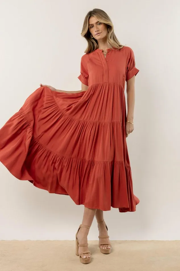Amanda Tiered Dress In Terracotta Terracotta Women Bohme Dresses
