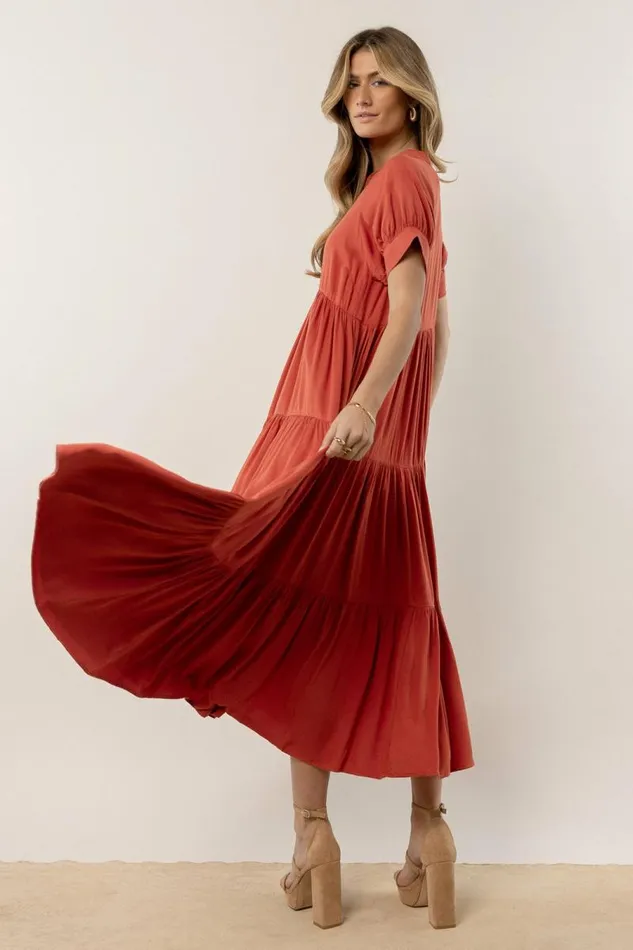 Amanda Tiered Dress In Terracotta Terracotta Women Bohme Dresses