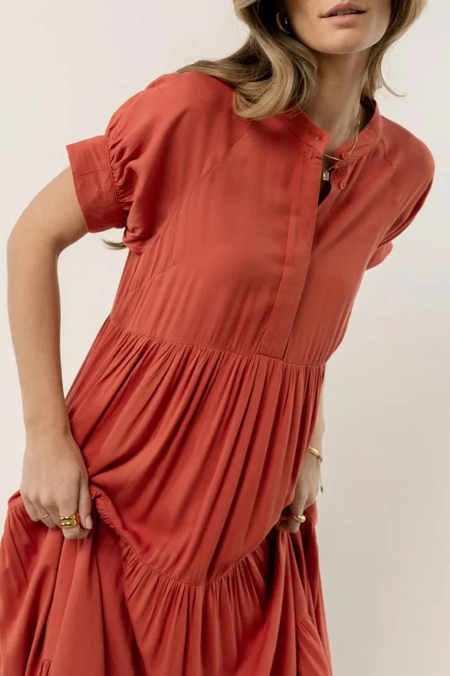Amanda Tiered Dress In Terracotta Terracotta Women Bohme Dresses