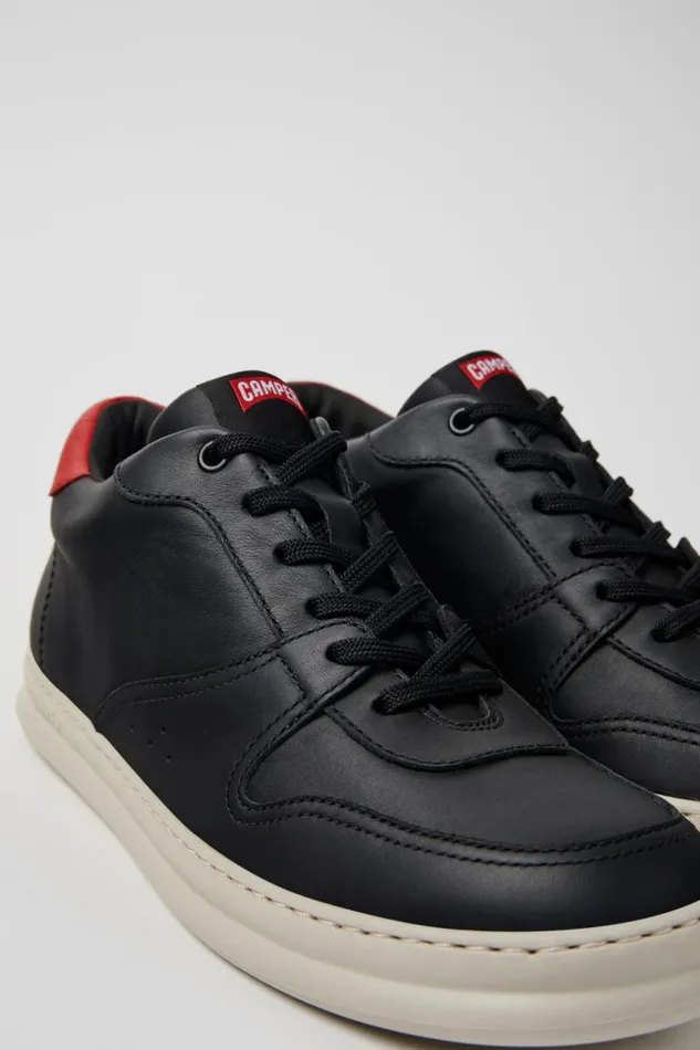 Ankle Boots Men Camper Runner Black And Red Leather Sneakers