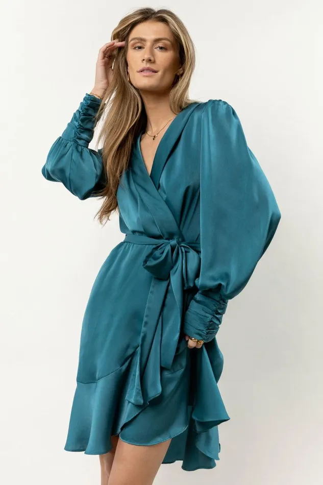 Ariella Satin Mini Dress 8211 FINAL SALE Teal Women Bohme Dresses