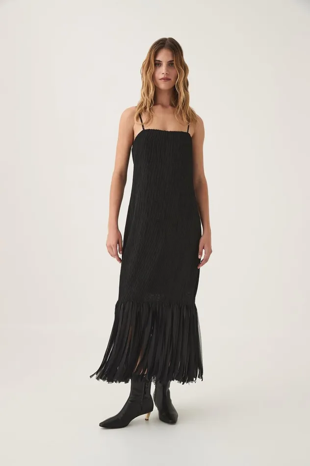 Arris Fringed Maxi Dress Black Women Aje Maxi Dresses