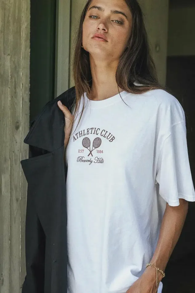 Athletic Club Graphic Tee White Women Bohme Tees and Tanks