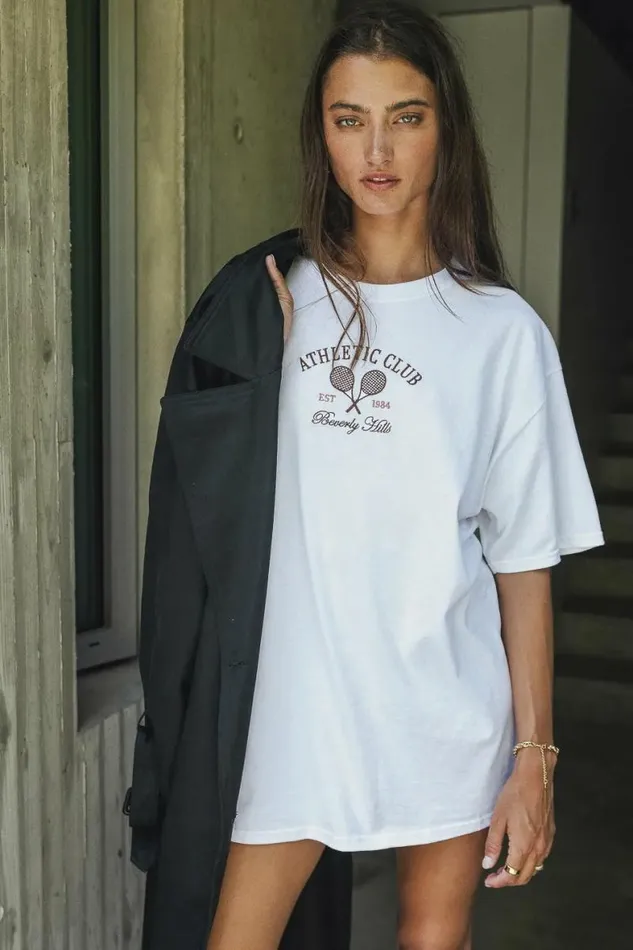Athletic Club Graphic Tee White Women Bohme Tees and Tanks