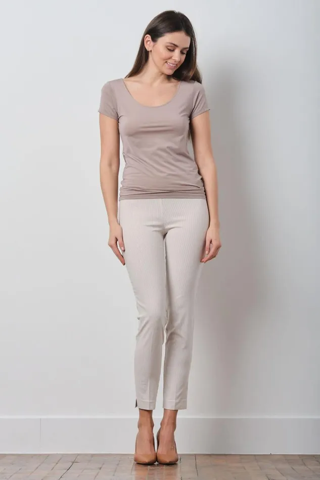 Avenue Montaigne BRIGITTE Seersucker Beige Women Pants
