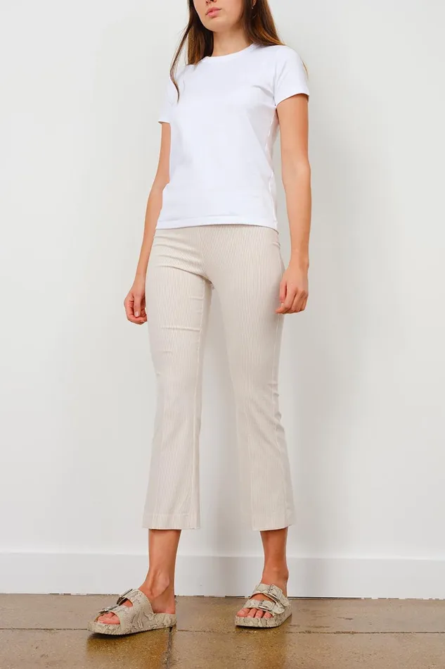 Avenue Montaigne LEO Seersucker Stripes Beige Women Pants