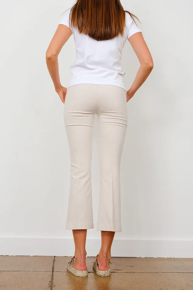Avenue Montaigne LEO Seersucker Stripes Beige Women Pants